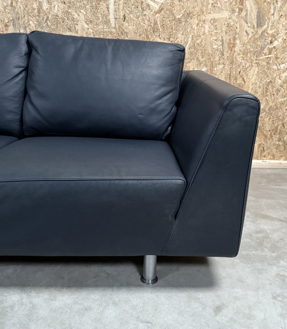 Image 1 of Molinari Blue Leather 2.5 Seater Sofa