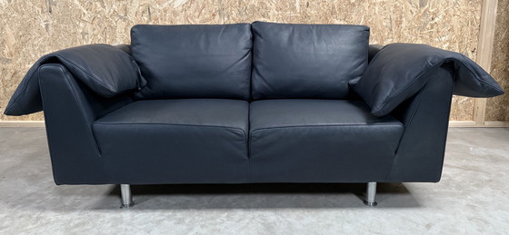 Image 1 of Molinari Blue Leather 2.5 Seater Sofa