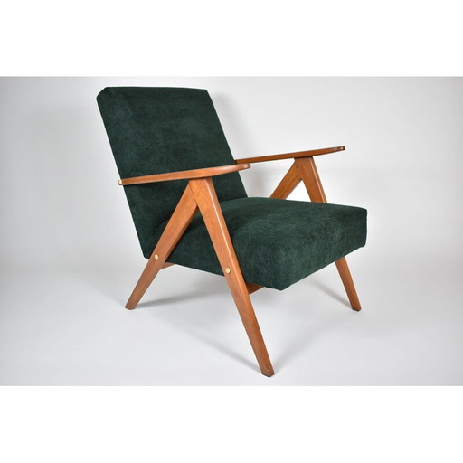 Vintage armchair green forest fabric, Scandinavian 1960s