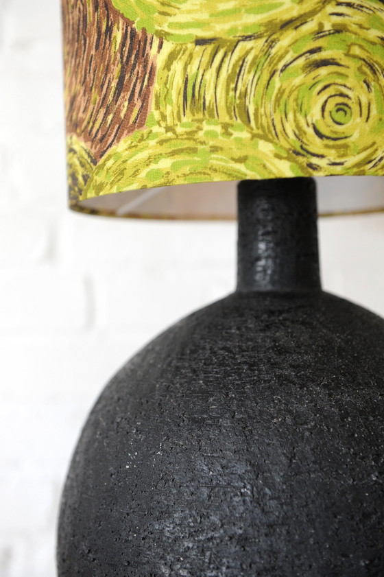 Image 1 of Vintage brutalist chamotte clay lamp base with handmade lampshade