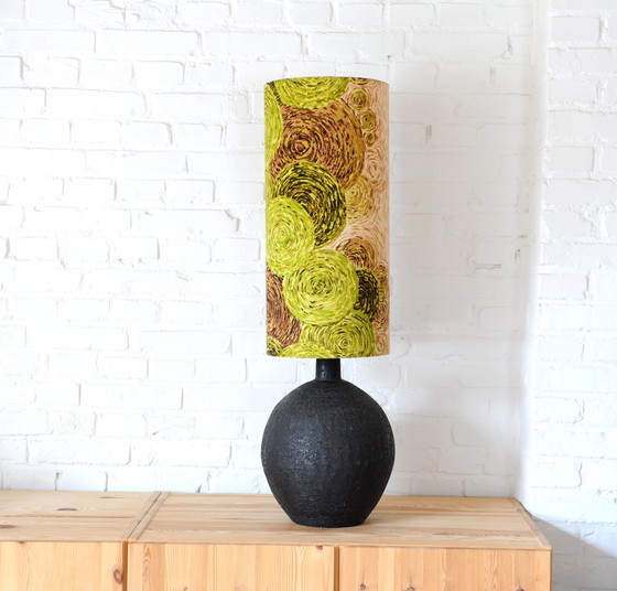 Image 1 of Vintage brutalist chamotte clay lamp base with handmade lampshade
