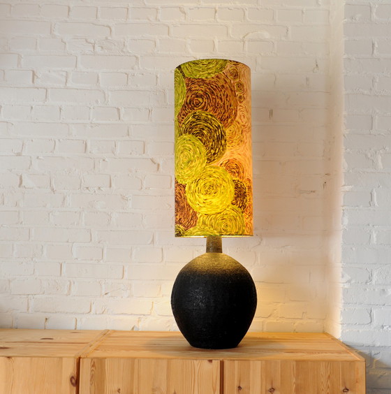Image 1 of Vintage brutalist chamotte clay lamp base with handmade lampshade
