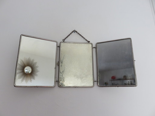 Antique Triptych Barber Mirror 50s 60s