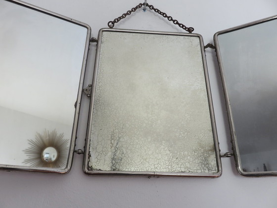 Image 1 of Antique Triptych Barber Mirror 50s 60s