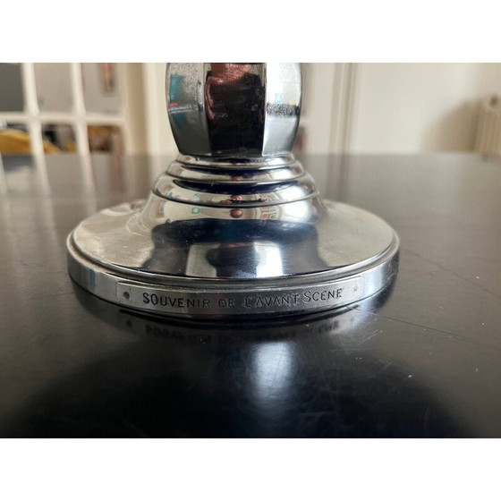 Image 1 of Vintage blue earthenware and chromed metal bowl by Paul Millet for Sévres, 1930