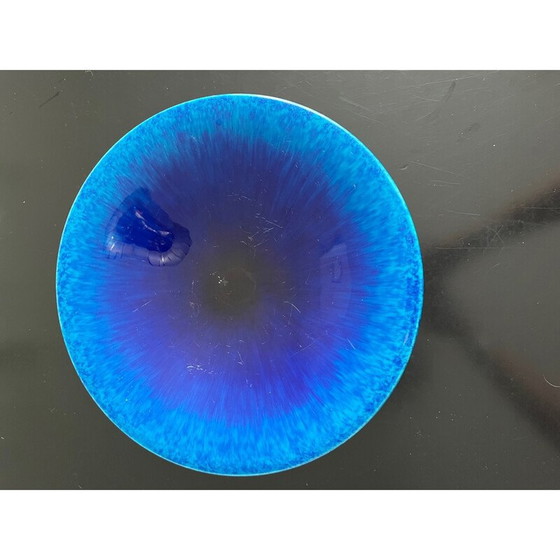 Image 1 of Vintage blue earthenware and chromed metal bowl by Paul Millet for Sévres, 1930