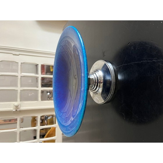 Image 1 of Vintage blue earthenware and chromed metal bowl by Paul Millet for Sévres, 1930