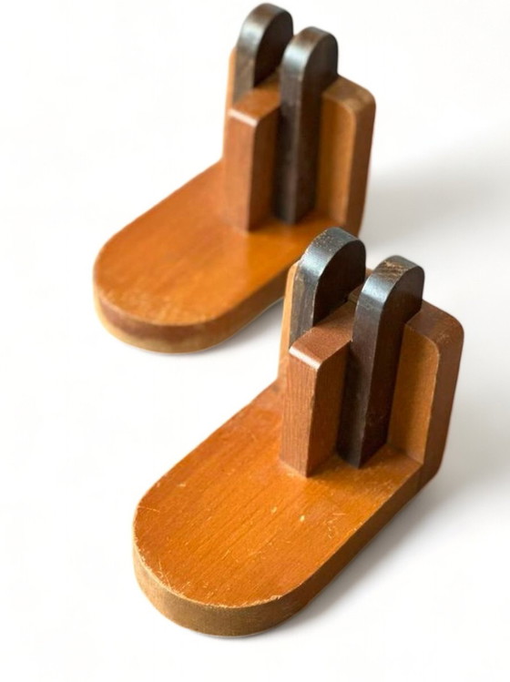 Image 1 of Art Deco 60s Wooden Bookends Bookend Bracket Wood