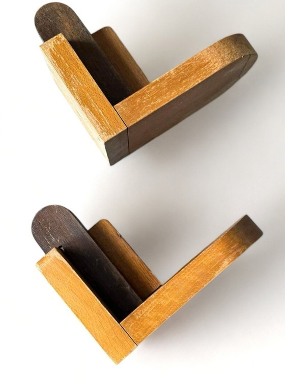 Image 1 of Art Deco 60s Wooden Bookends Bookend Bracket Wood