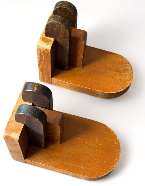 Image 1 of Art Deco 60s Wooden Bookends Bookend Bracket Wood