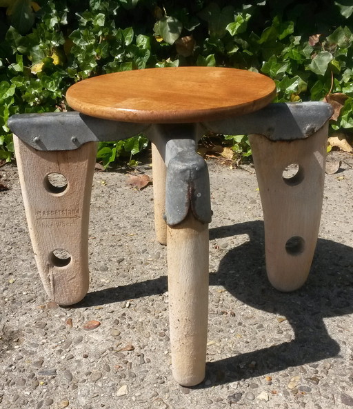 Side table with base of antique washing machine 30 cm high