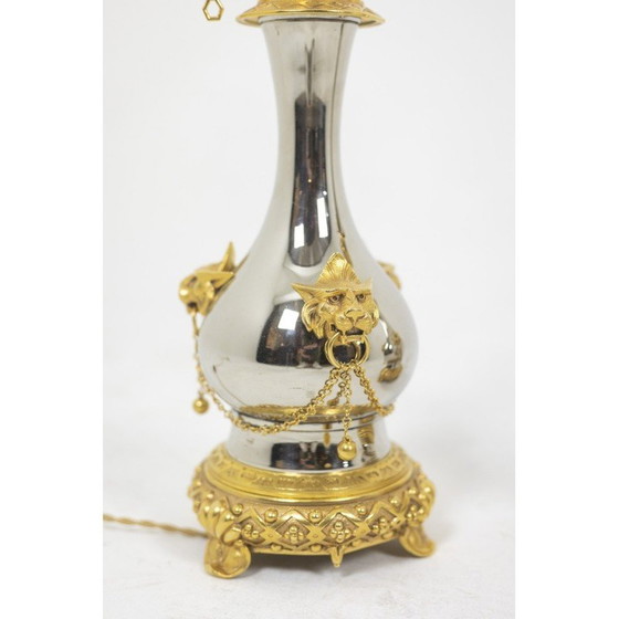 Image 1 of Pair of vintage metal and bronze lamps, France 1880