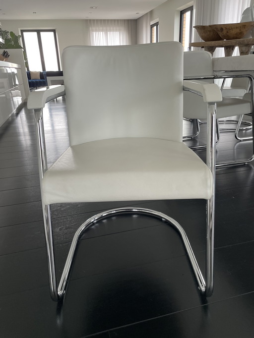 7x Jan de Bouvrie white leather dining chairs