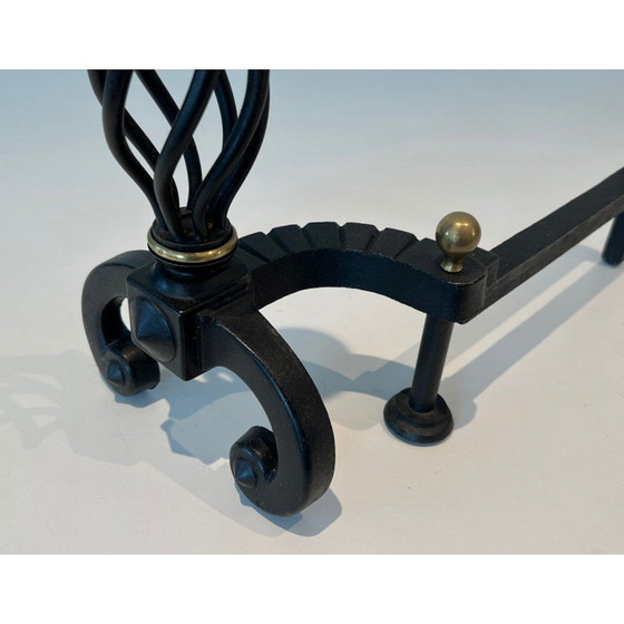 Image 1 of Pair of vintage wrought iron bedside tables topped with a brass ball, France 1970