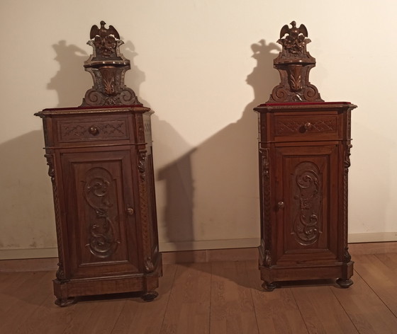 Image 1 of Walnut Nightstands, 19Th Century, Italy, Late 19Th Century, Set Of 2