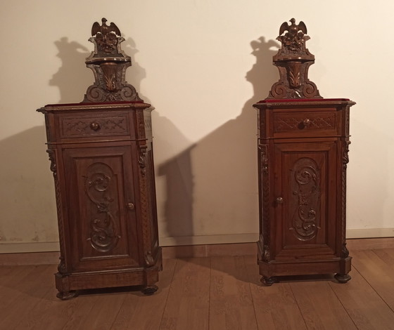 Image 1 of Walnut Nightstands, 19Th Century, Italy, Late 19Th Century, Set Of 2