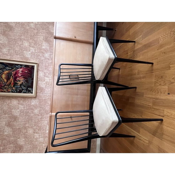 Image 1 of Set of 6 vintage lacquered wood and skai chairs by Charles Ramos, 1950