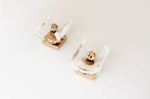 2X Vintage Glass ‘Cruved’ Wall Sconces By Av Mazzega