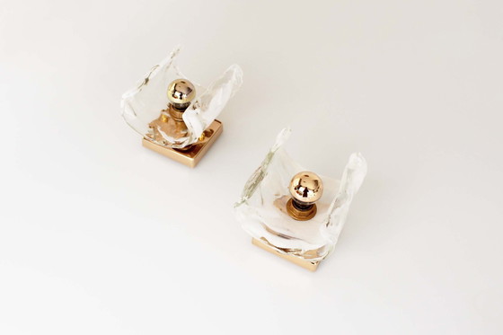 Image 1 of 2X Vintage Glass ‘Cruved’ Wall Sconces By Av Mazzega