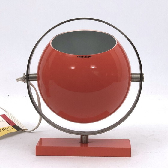 Image 1 of Coppia di lampade da tavolo vintage "Saba" arancioni a globo di Stilux Milano, 1960