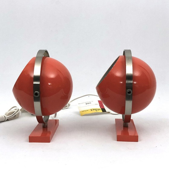 Image 1 of Coppia di lampade da tavolo vintage "Saba" arancioni a globo di Stilux Milano, 1960