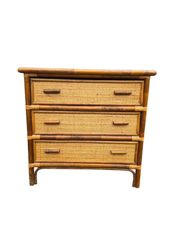 Image 1 of 3-Drawer Rattan Chest