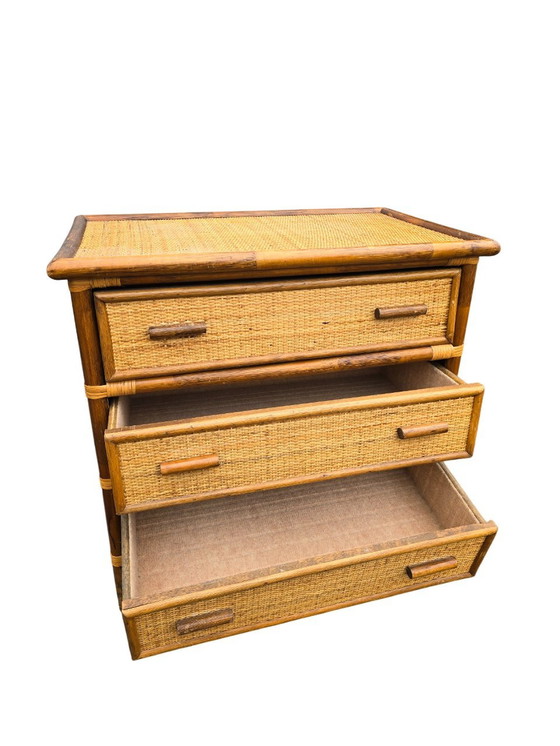 Image 1 of 3-Drawer Rattan Chest