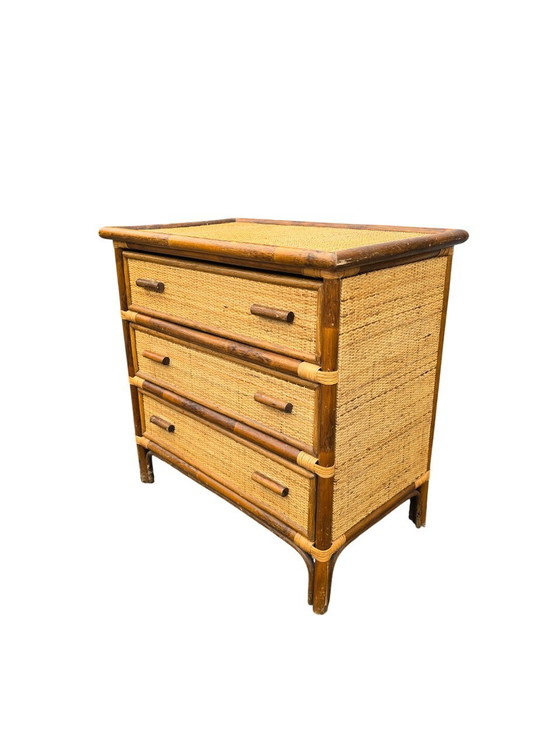 Image 1 of 3-Drawer Rattan Chest