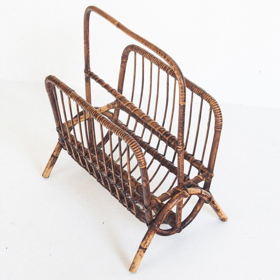Image 1 of Vintage magazine rack in rattan, France 1960s