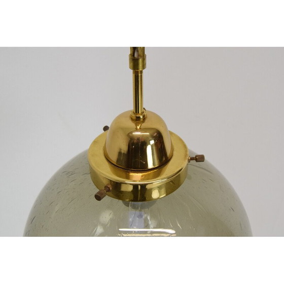 Image 1 of Vintage glass and brass pendant lamp, Czechoslovakia 1960s