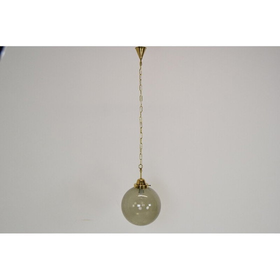 Image 1 of Vintage glass and brass pendant lamp, Czechoslovakia 1960s