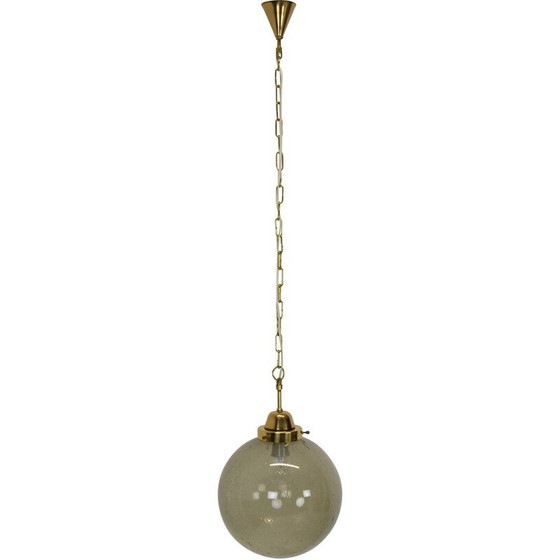 Image 1 of Vintage glass and brass pendant lamp, Czechoslovakia 1960s