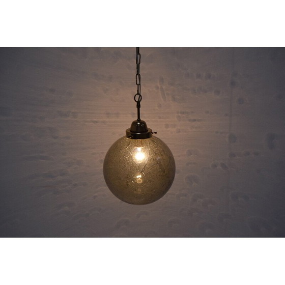 Image 1 of Vintage glass and brass pendant lamp, Czechoslovakia 1960s