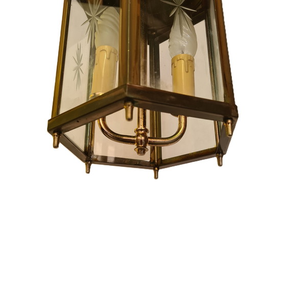 Image 1 of Lampe de salle hollandaise en laiton et verre