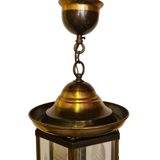 Image 1 of Lampe de salle hollandaise en laiton et verre