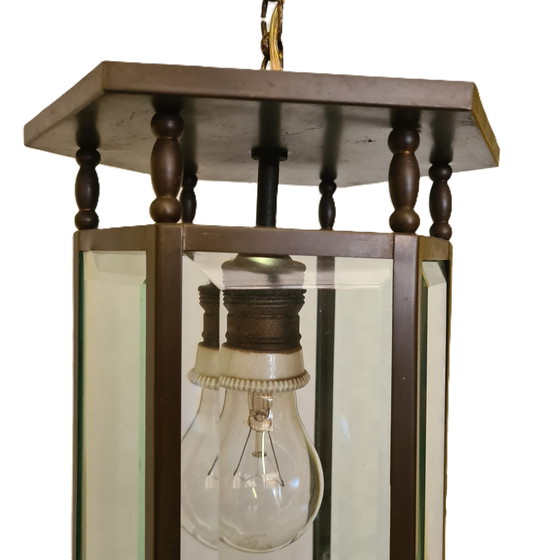 Image 1 of Dutch brass and glass hall lamp