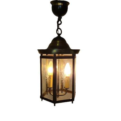 Dutch brass and glass hall lamp