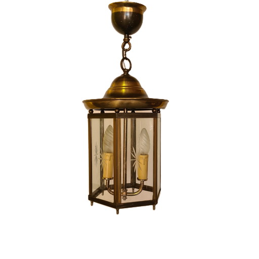 Lampe de salle hollandaise en laiton et verre