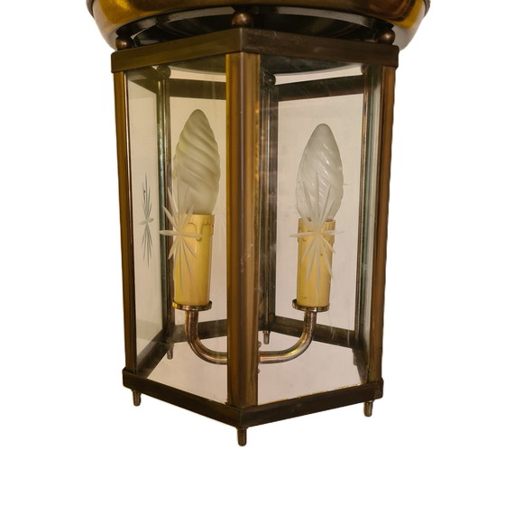 Image 1 of Dutch brass and glass hall lamp