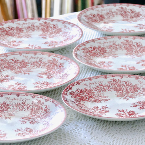 6x Large Plates Sarreguemines Terre De Fer Pink