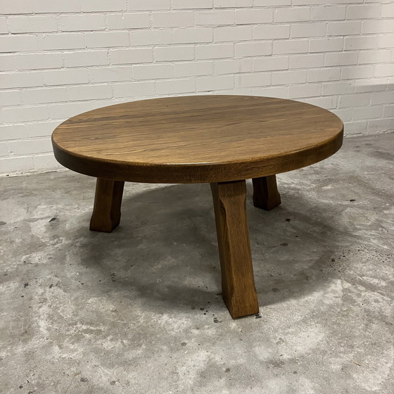 Image 1 of Round Brutalist Solid Oak Table