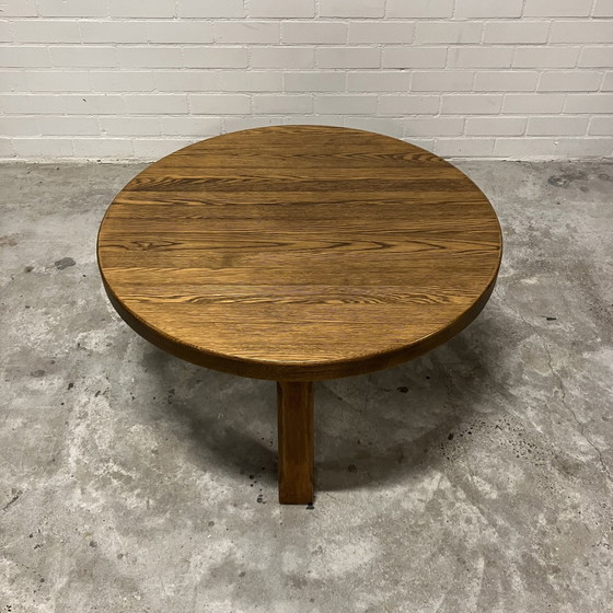 Image 1 of Round Brutalist Solid Oak Table