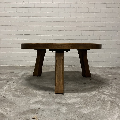 Round Brutalist Solid Oak Table