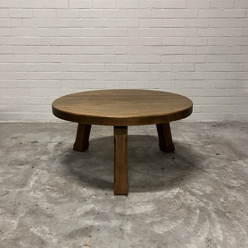 Round Brutalist Solid Oak Table