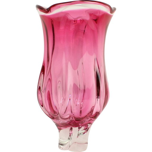Jarrón de vidrio vintage de Josef Hospodka para Chribska Glassworks, Checoslovaquia, 1960
