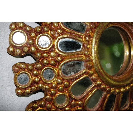 Image 1 of Vintage multi-faceted witch mirror in gilded wood, 1950