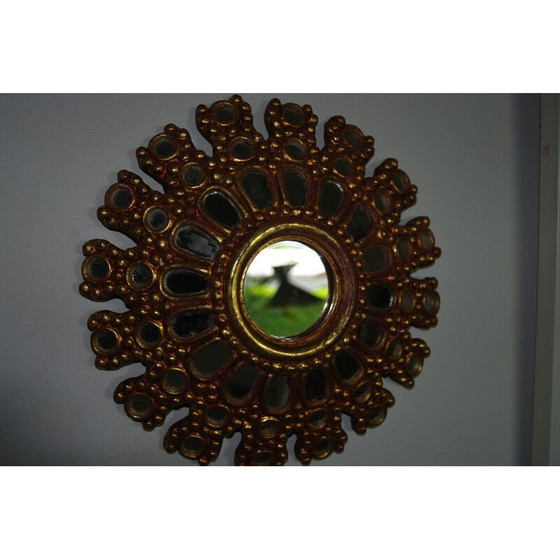 Image 1 of Vintage multi-faceted witch mirror in gilded wood, 1950