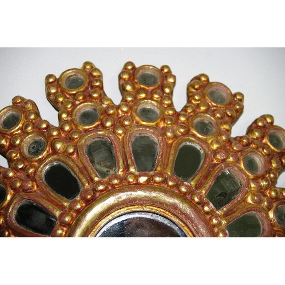 Image 1 of Vintage multi-faceted witch mirror in gilded wood, 1950
