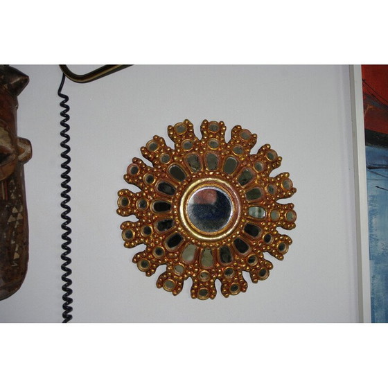 Image 1 of Vintage multi-faceted witch mirror in gilded wood, 1950