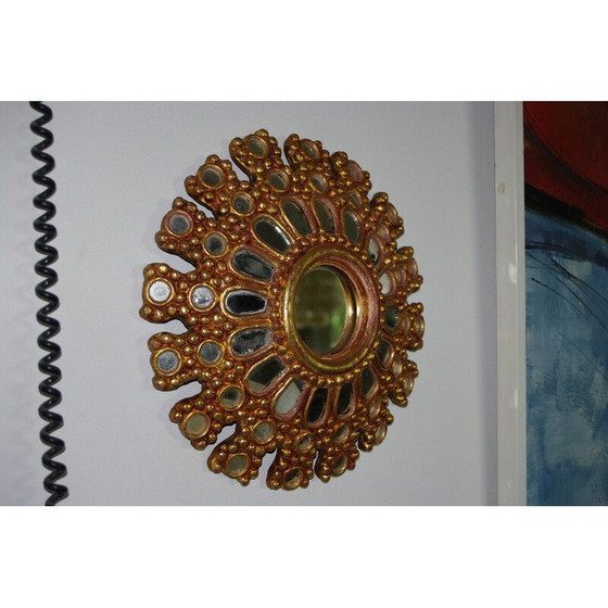 Image 1 of Vintage multi-faceted witch mirror in gilded wood, 1950